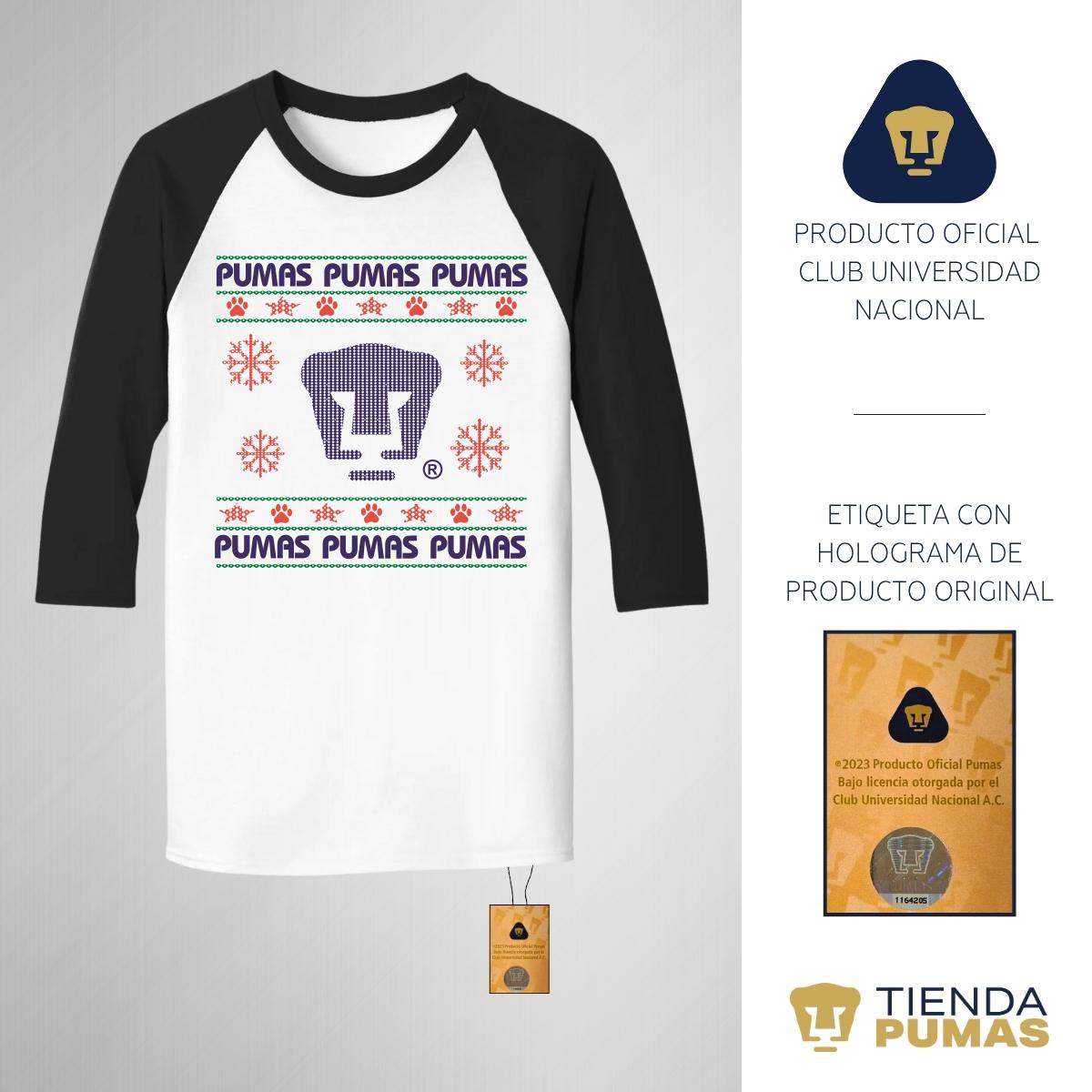 Playera Raglán Manga 3/4 Hombre Pumas UNAM Navidad