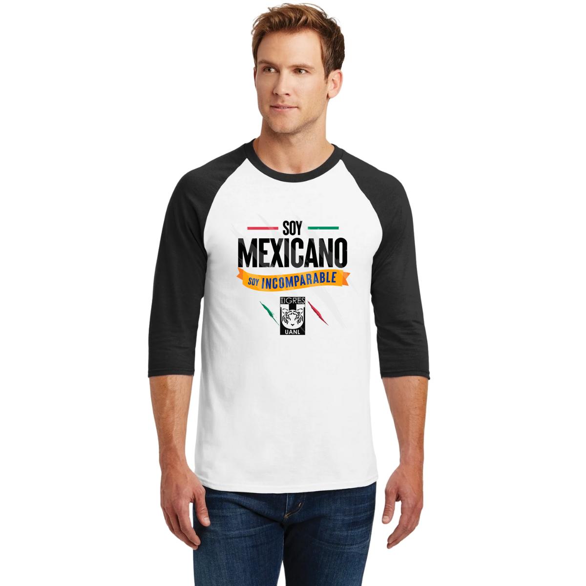 Playera Raglán Manga 3/4 Hombre Tigres UANL Soy mexicano