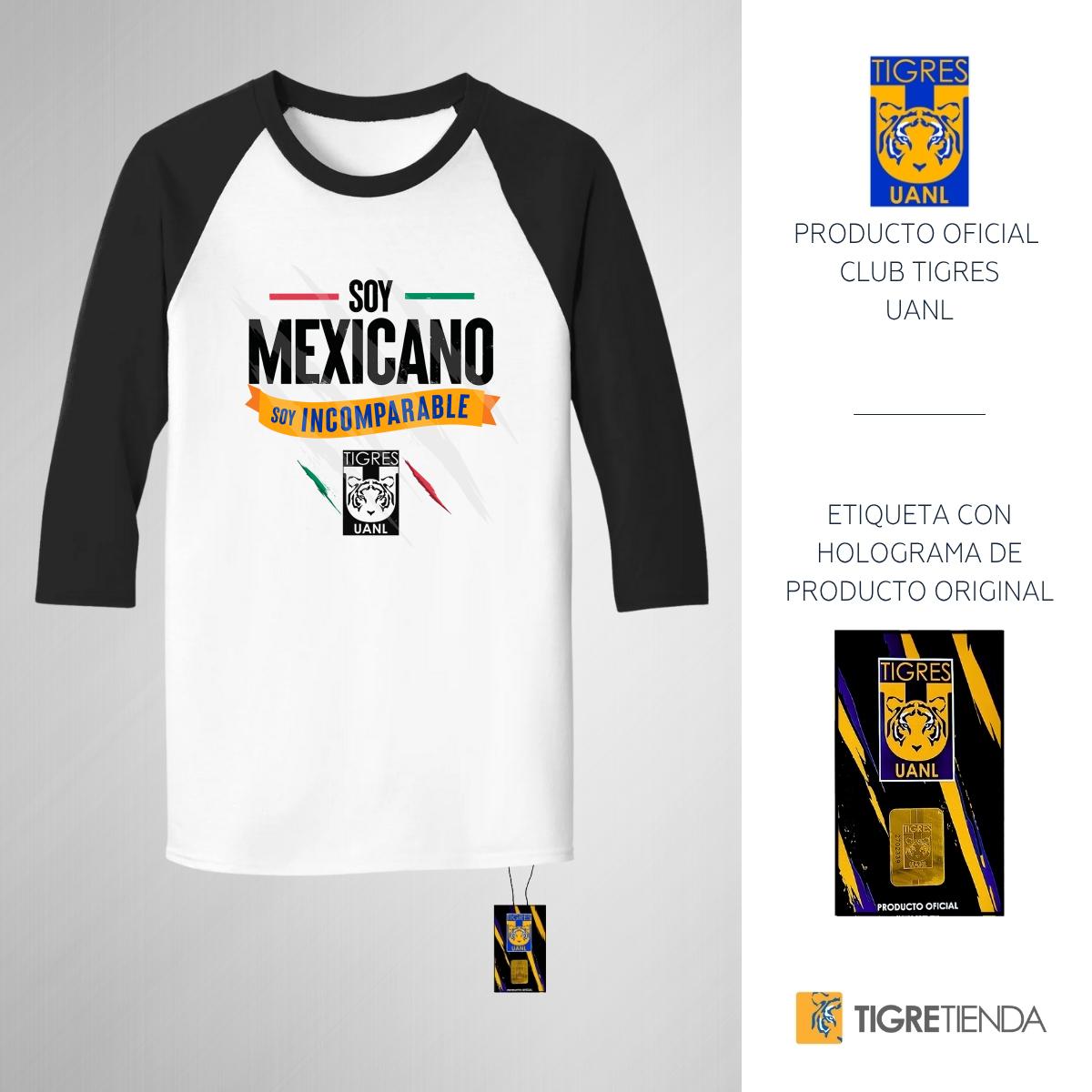 Playera Raglán Manga 3/4 Hombre Tigres UANL Soy mexicano