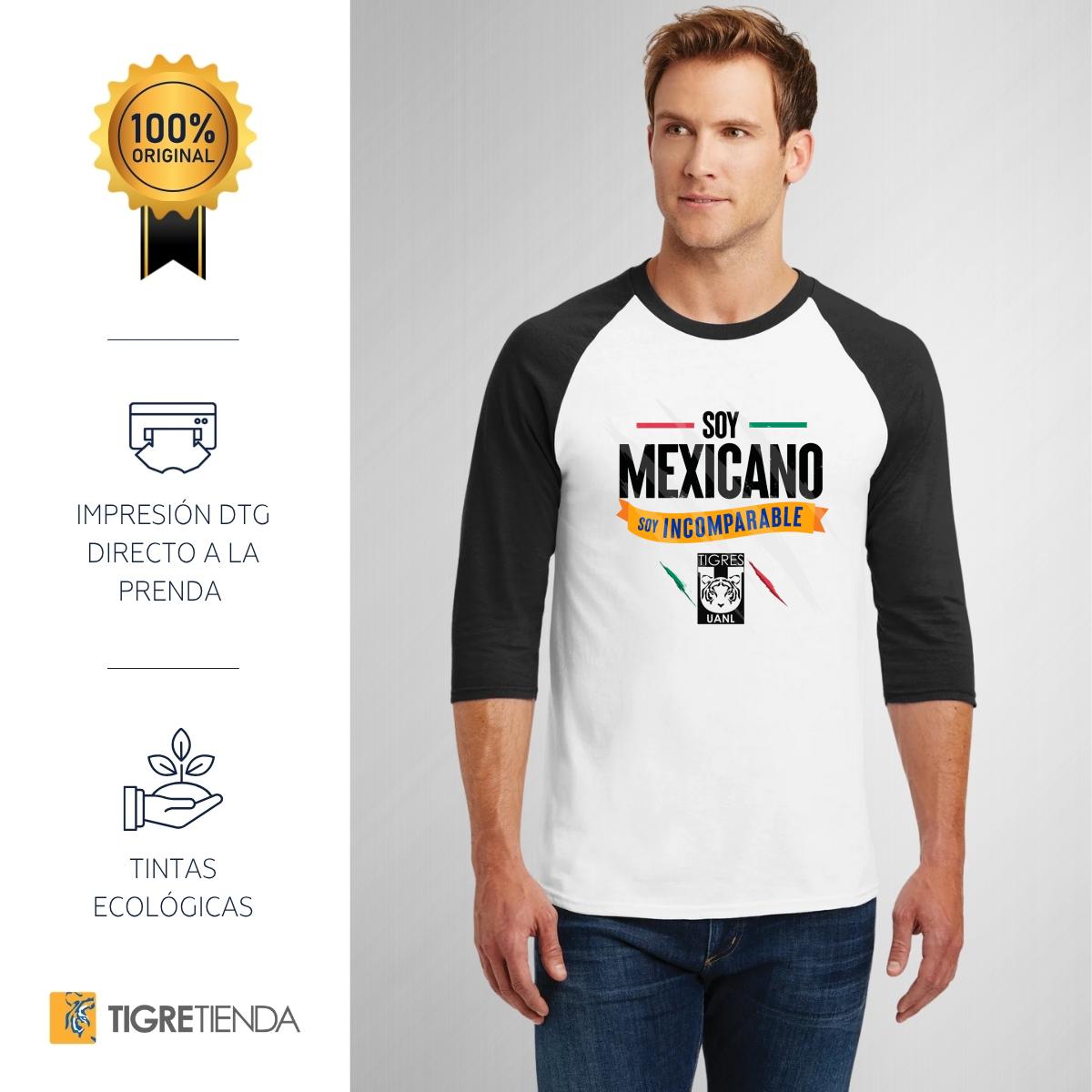 Playera Raglán Manga 3/4 Hombre Tigres UANL Soy mexicano