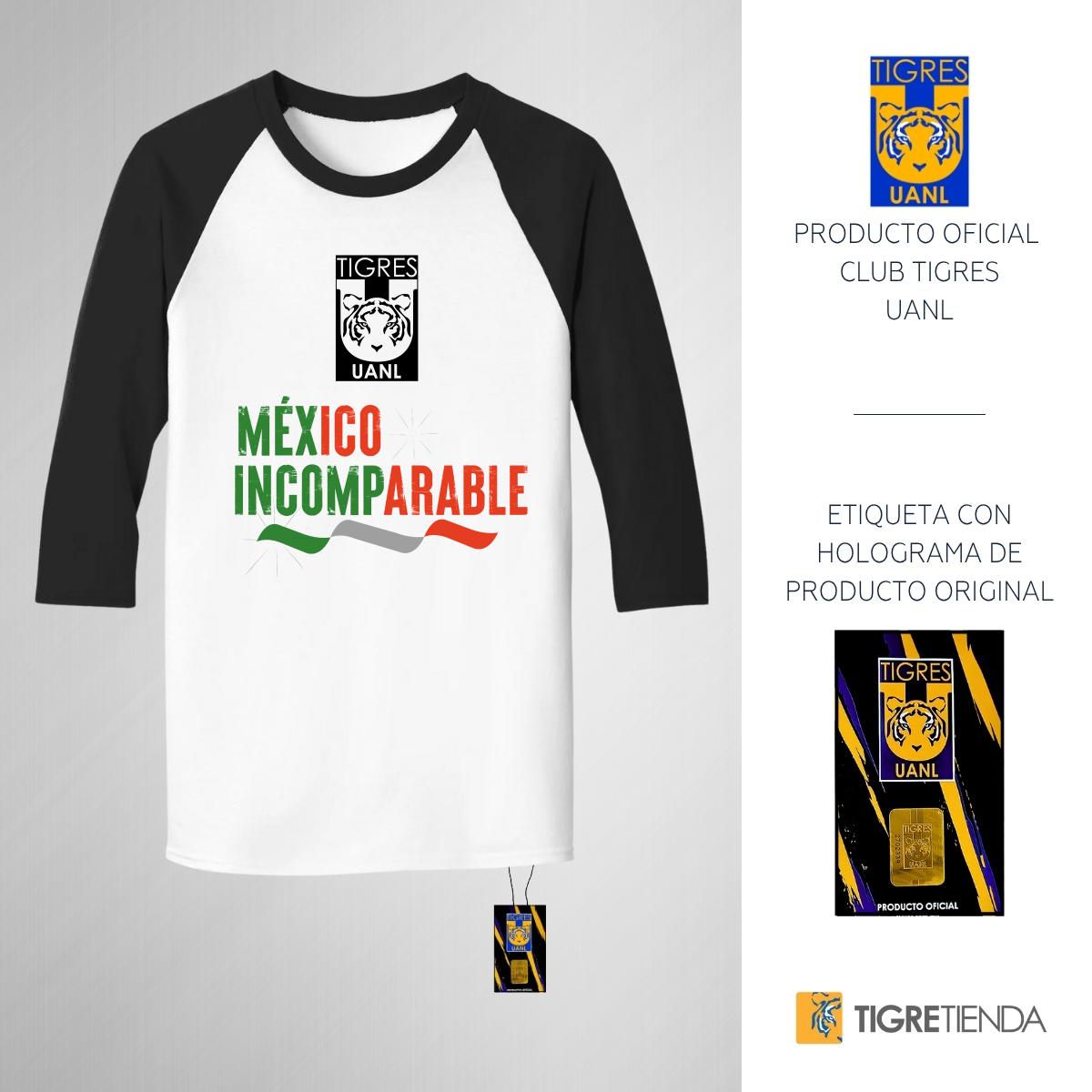 Playera Raglán Manga 3/4 Hombre Tigres UANL México Incomparable