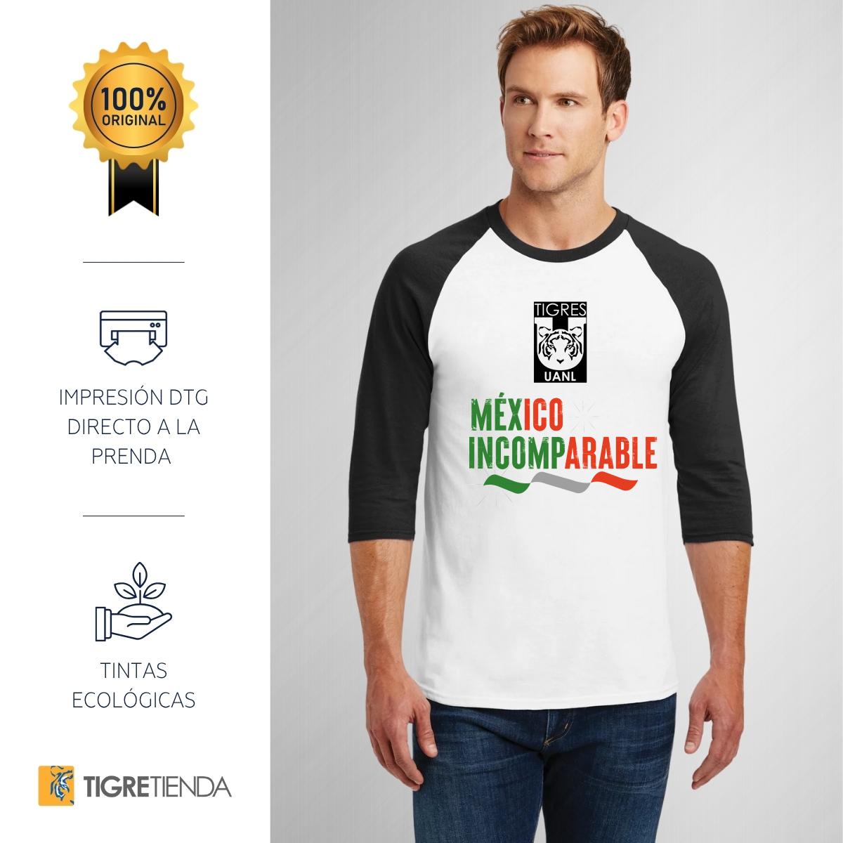 Playera Raglán Manga 3/4 Hombre Tigres UANL México Incomparable