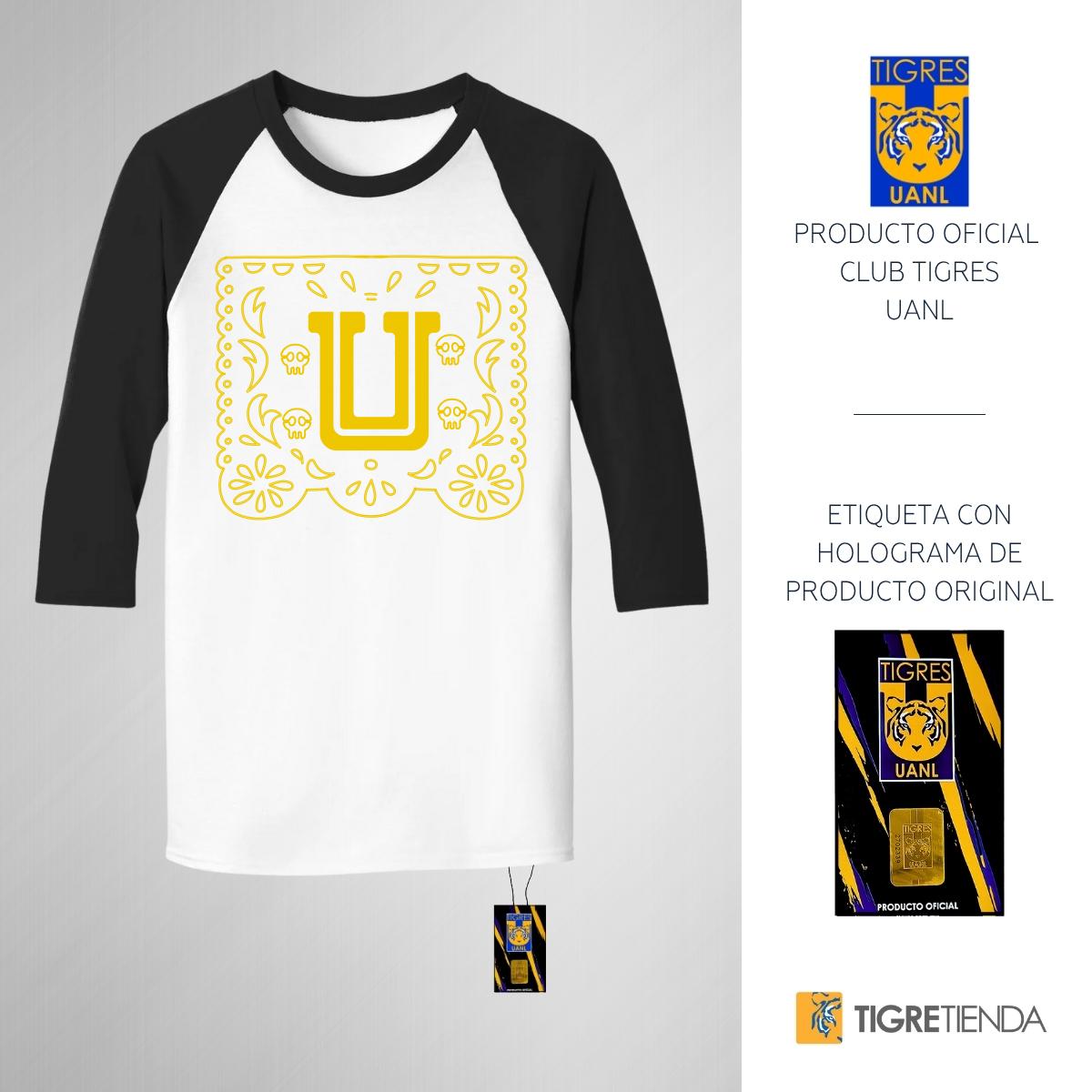 Playera Raglán Manga 3/4 Hombre Tigres UANL Papel picado