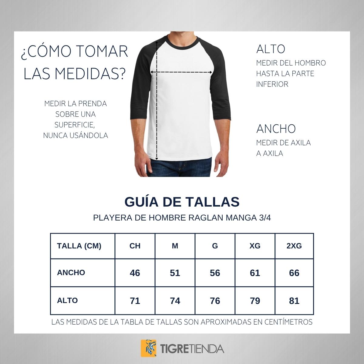 Playera Raglán Manga 3/4 Hombre Tigres UANL Papel picado