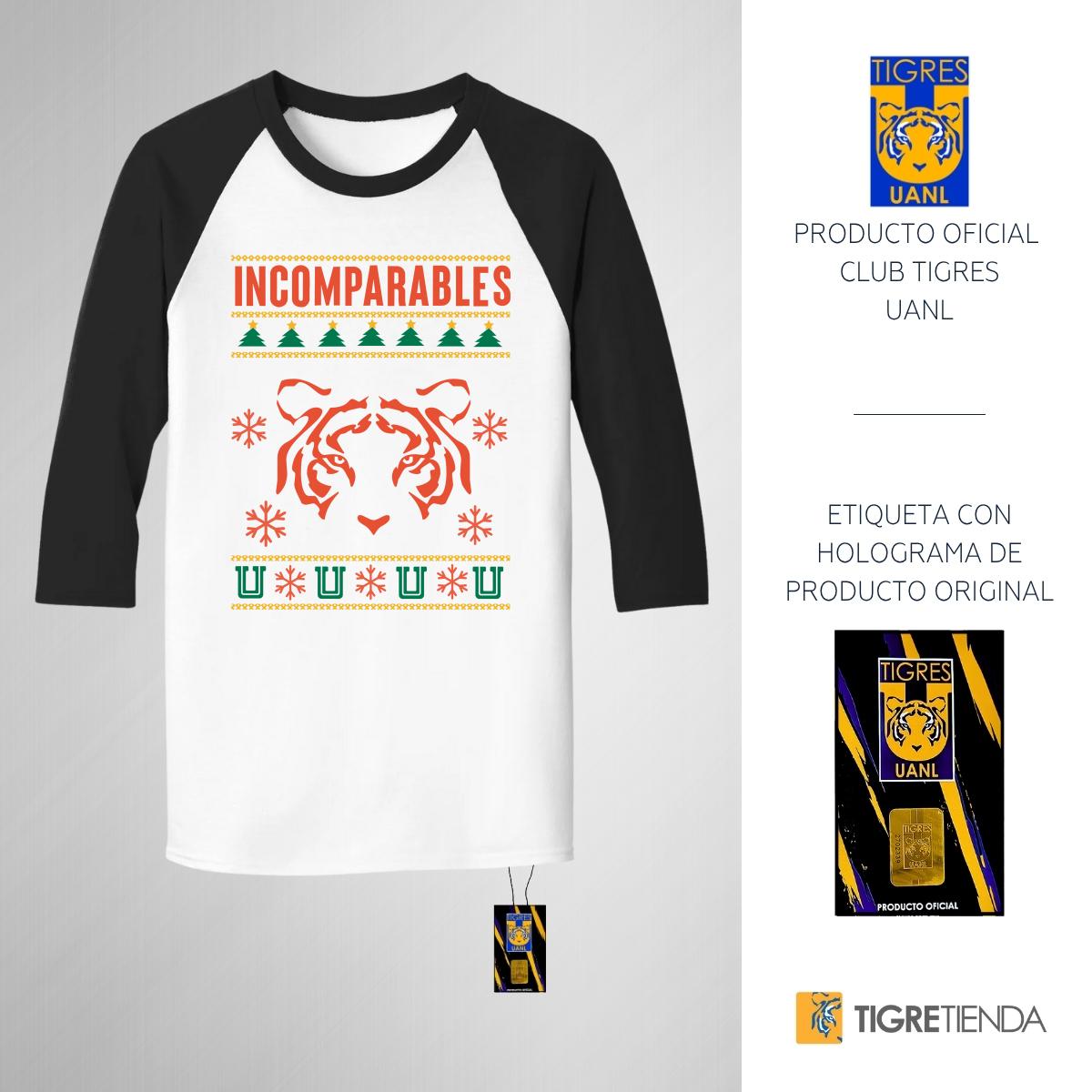 Playera Raglán Manga 3/4 Hombre Tigres UANL Navideña Incomparables