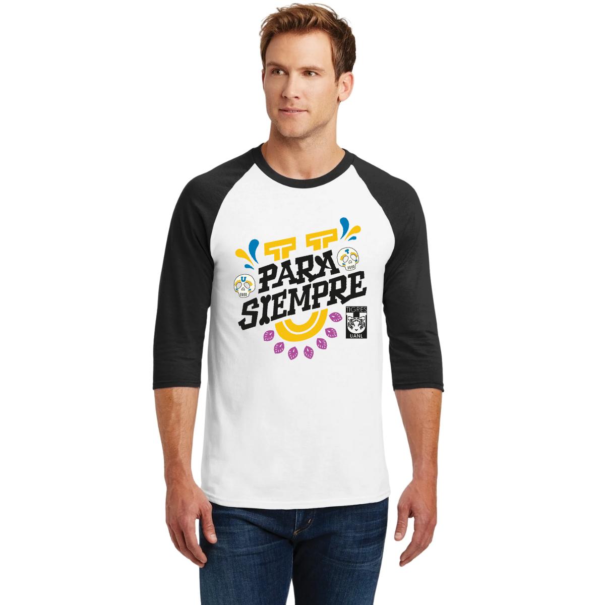 Playera Raglán Manga 3/4 Hombre Tigres UANL Día de Muertos