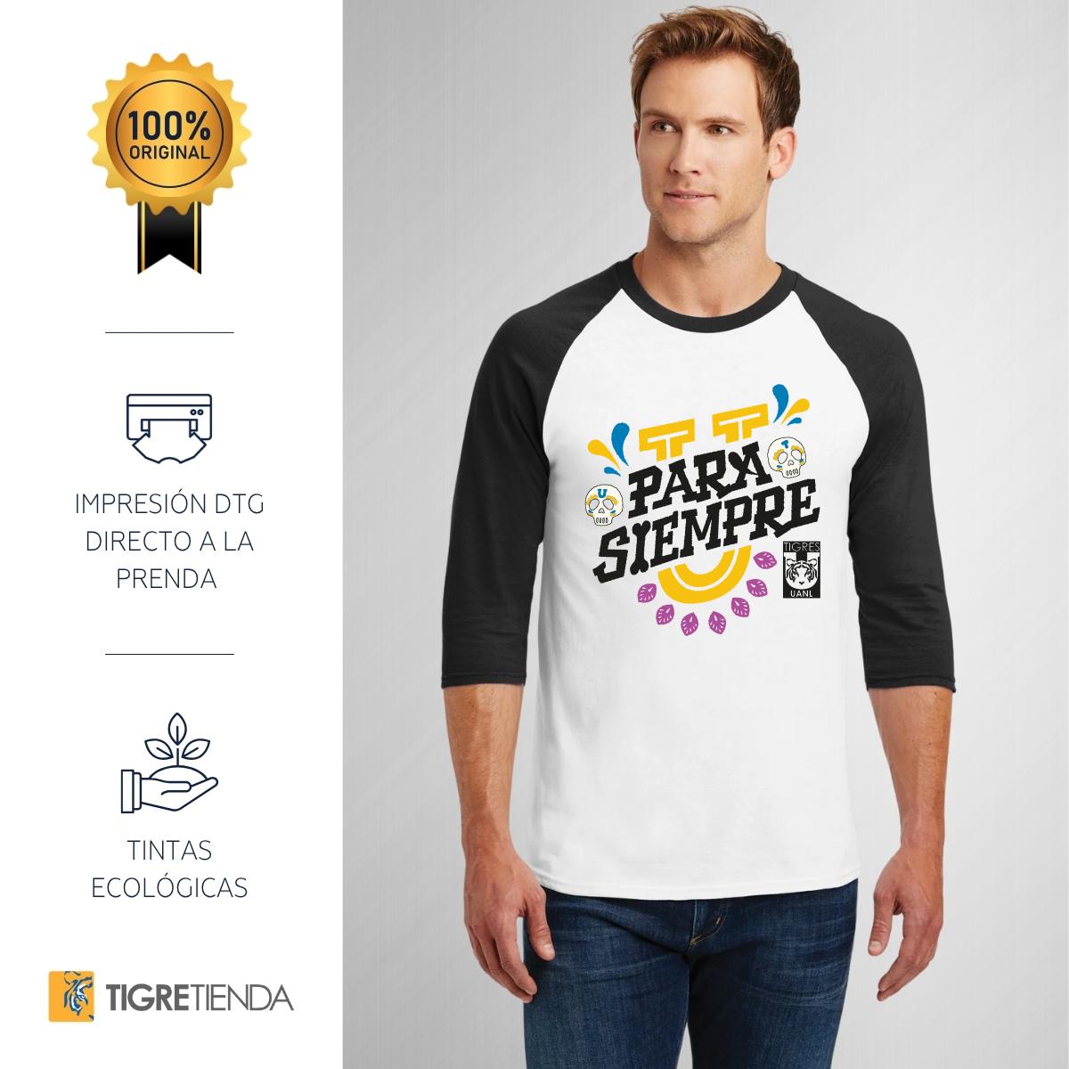 Playera Raglán Manga 3/4 Hombre Tigres UANL Día de Muertos
