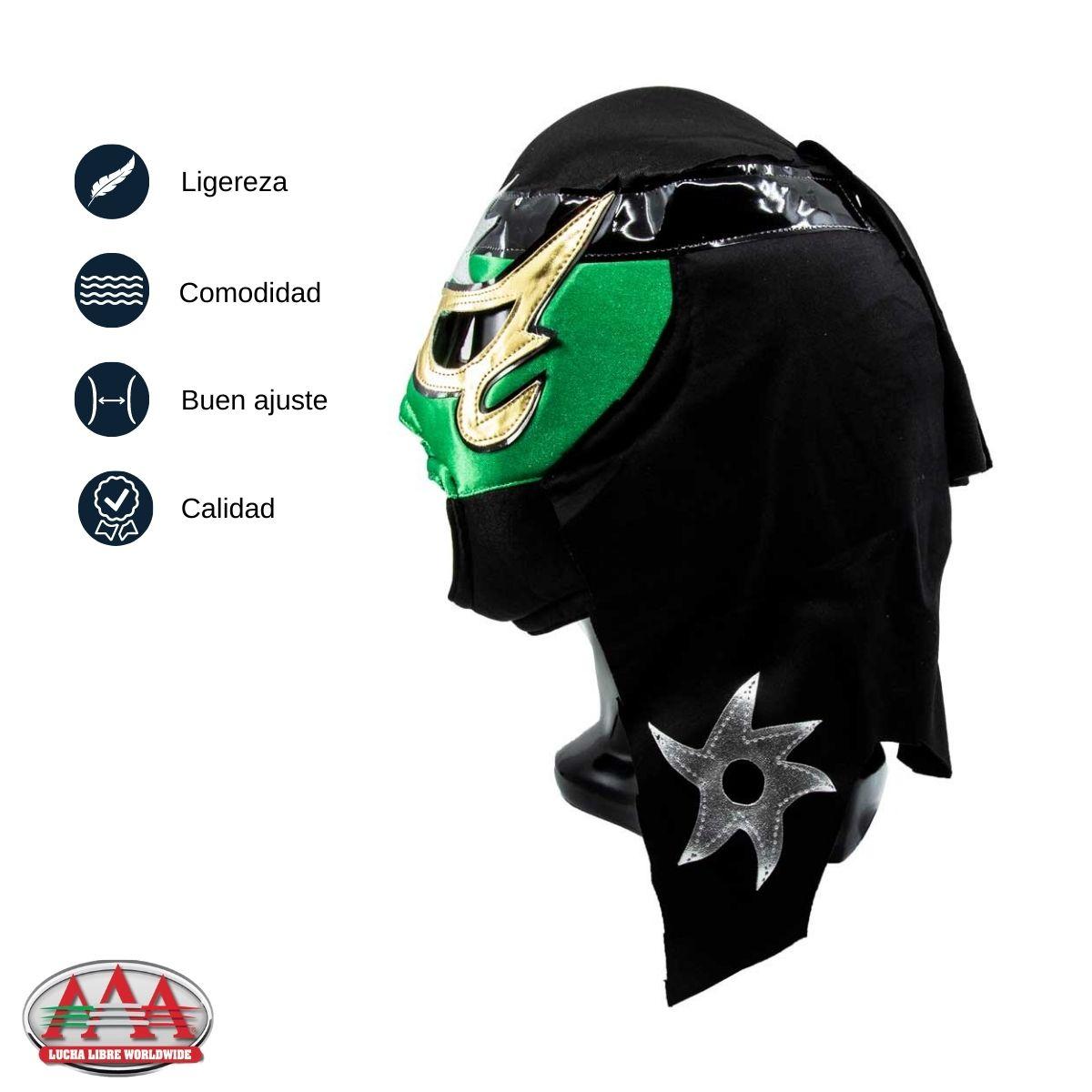 Máscara Lucha Libre AAA Pentagón Verde-Oro-Plata MAS-A-002